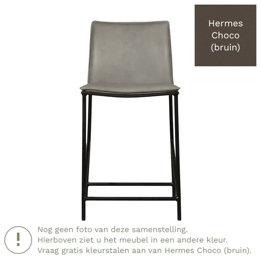 afbeelding van Leren barkruk Favor laag - Poten staal rond zwart